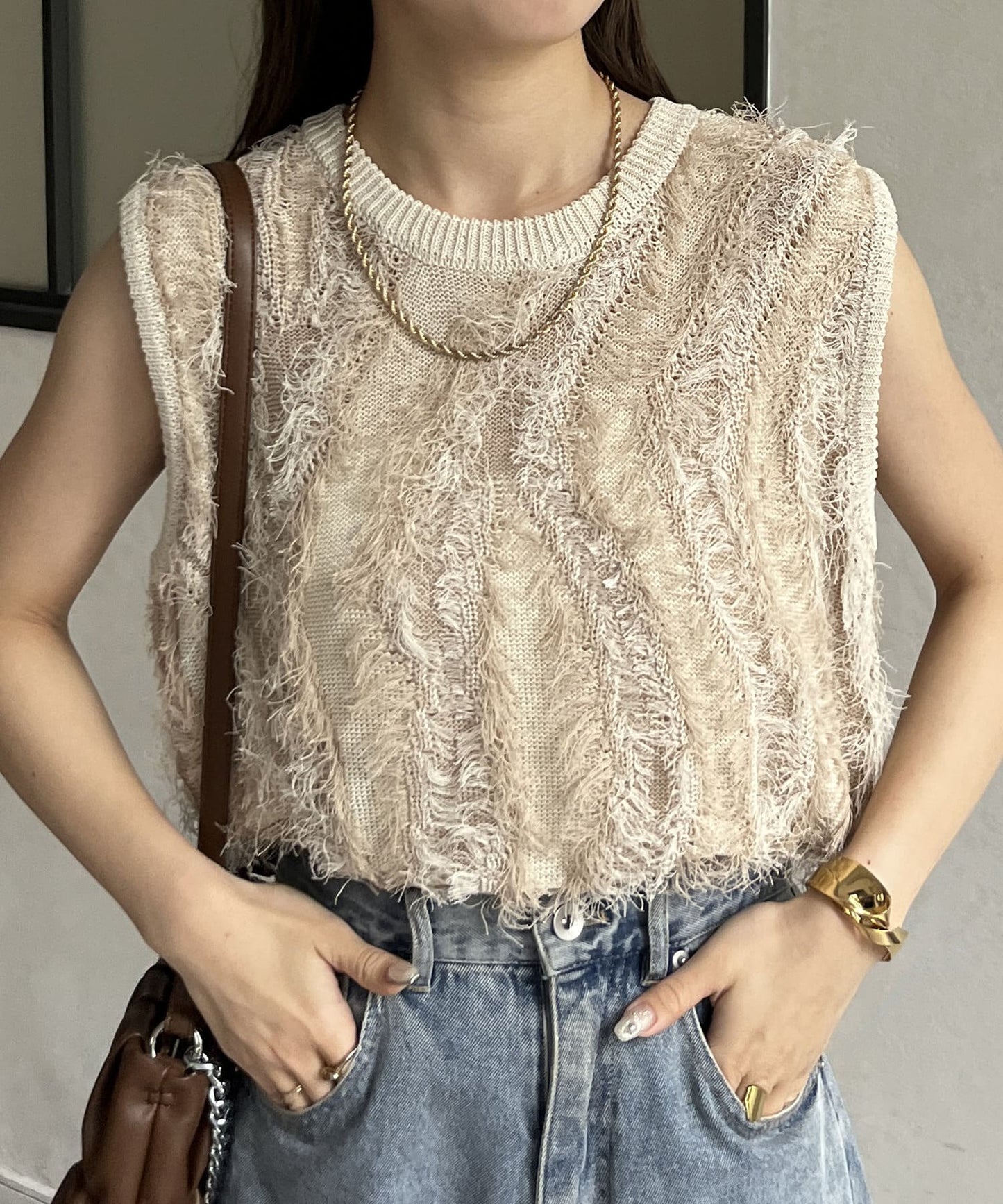 流蘇無袖針織衫
