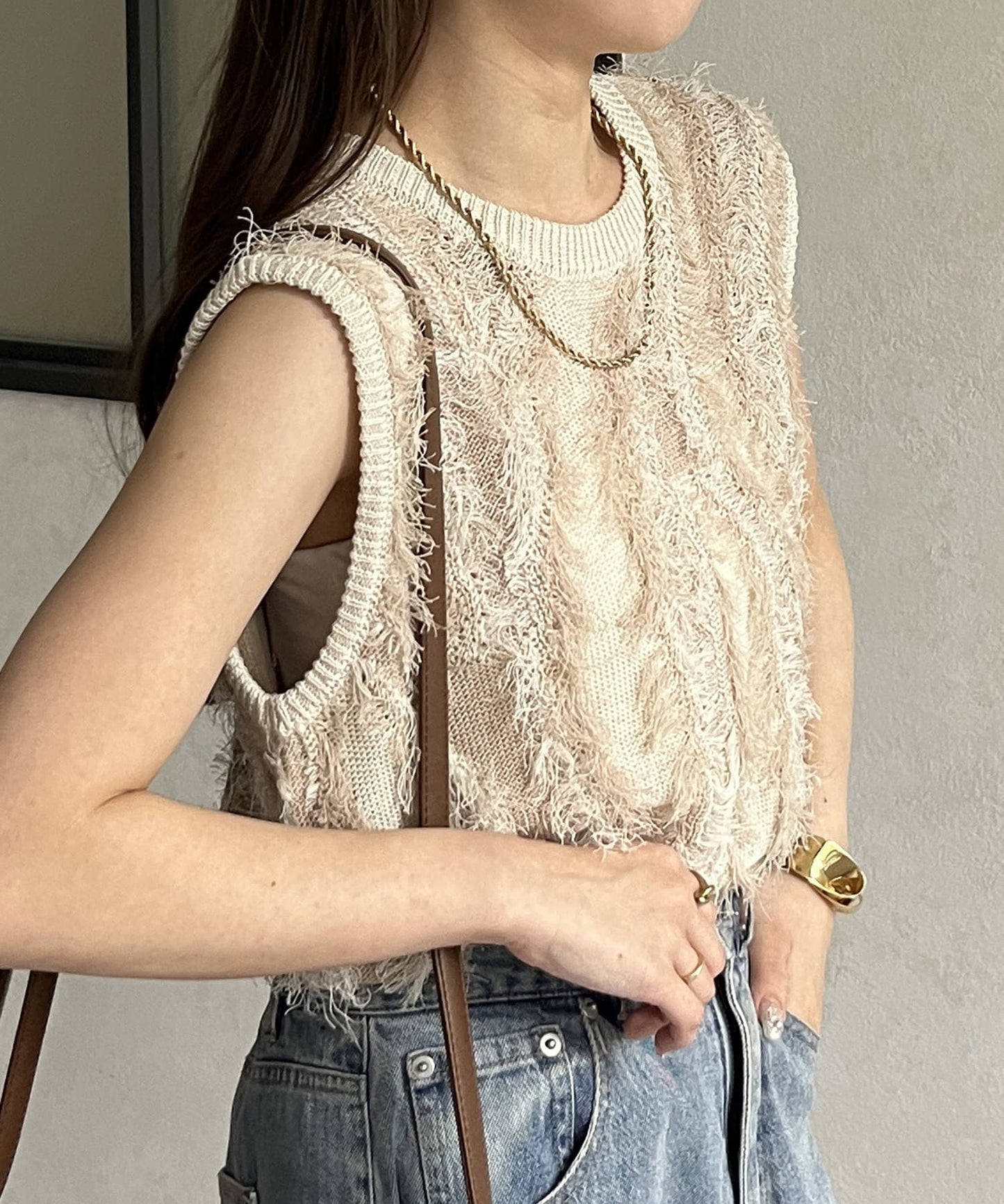 流蘇無袖針織衫