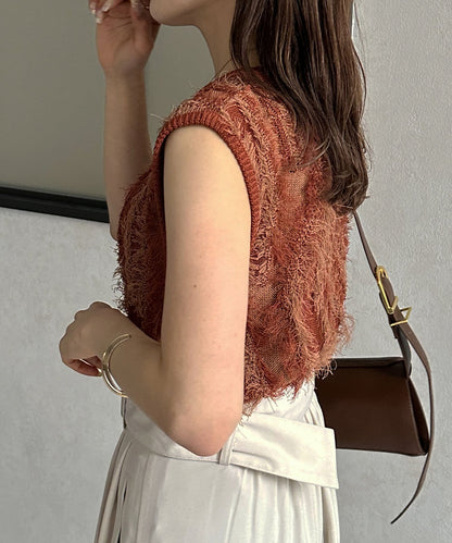 流蘇無袖針織衫