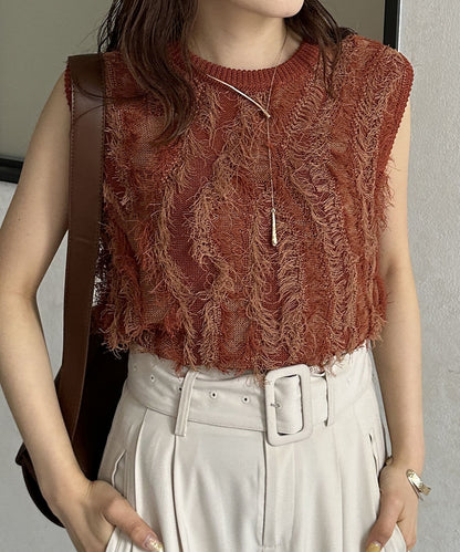 流蘇無袖針織衫