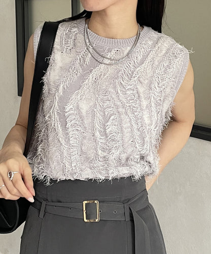 流蘇無袖針織衫