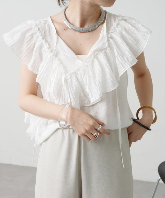 2WAY單肩露肩荷葉邊上衣