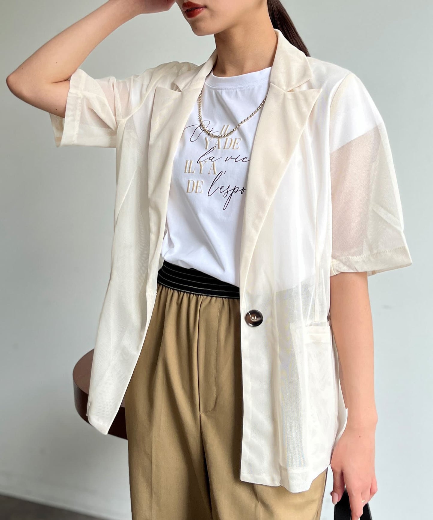 5分袖網眼西裝外套