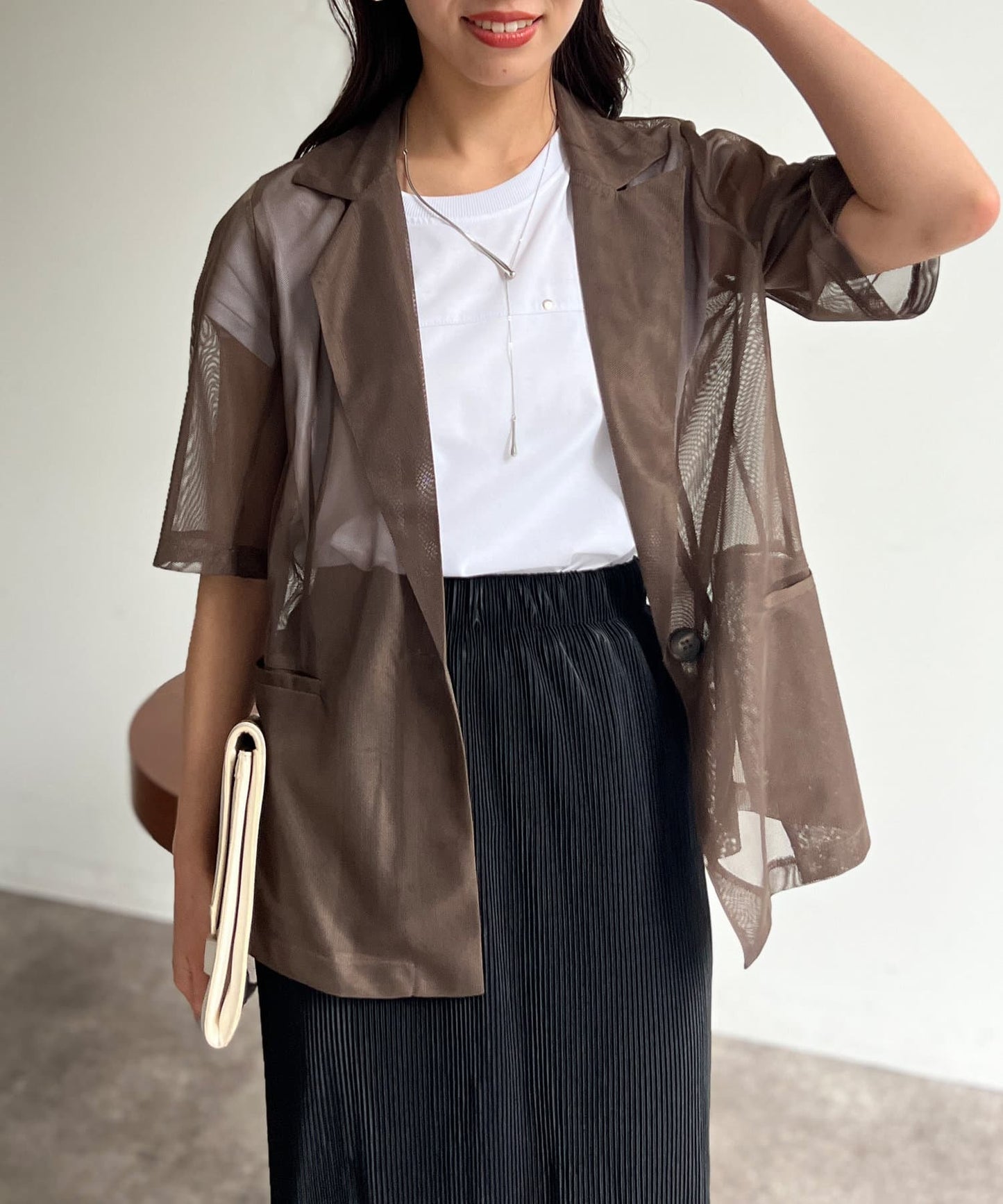 5分袖網眼西裝外套