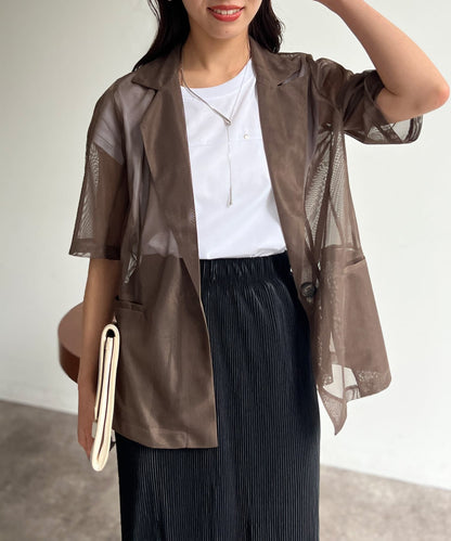 5分袖網眼西裝外套