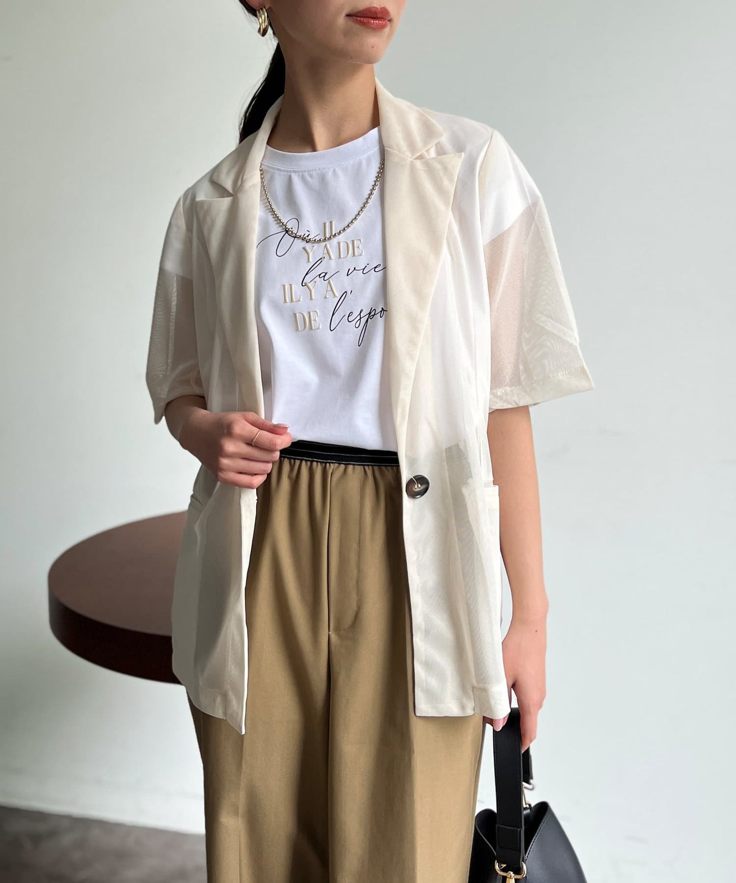 5分袖網眼西裝外套