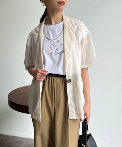 5分袖網眼西裝外套