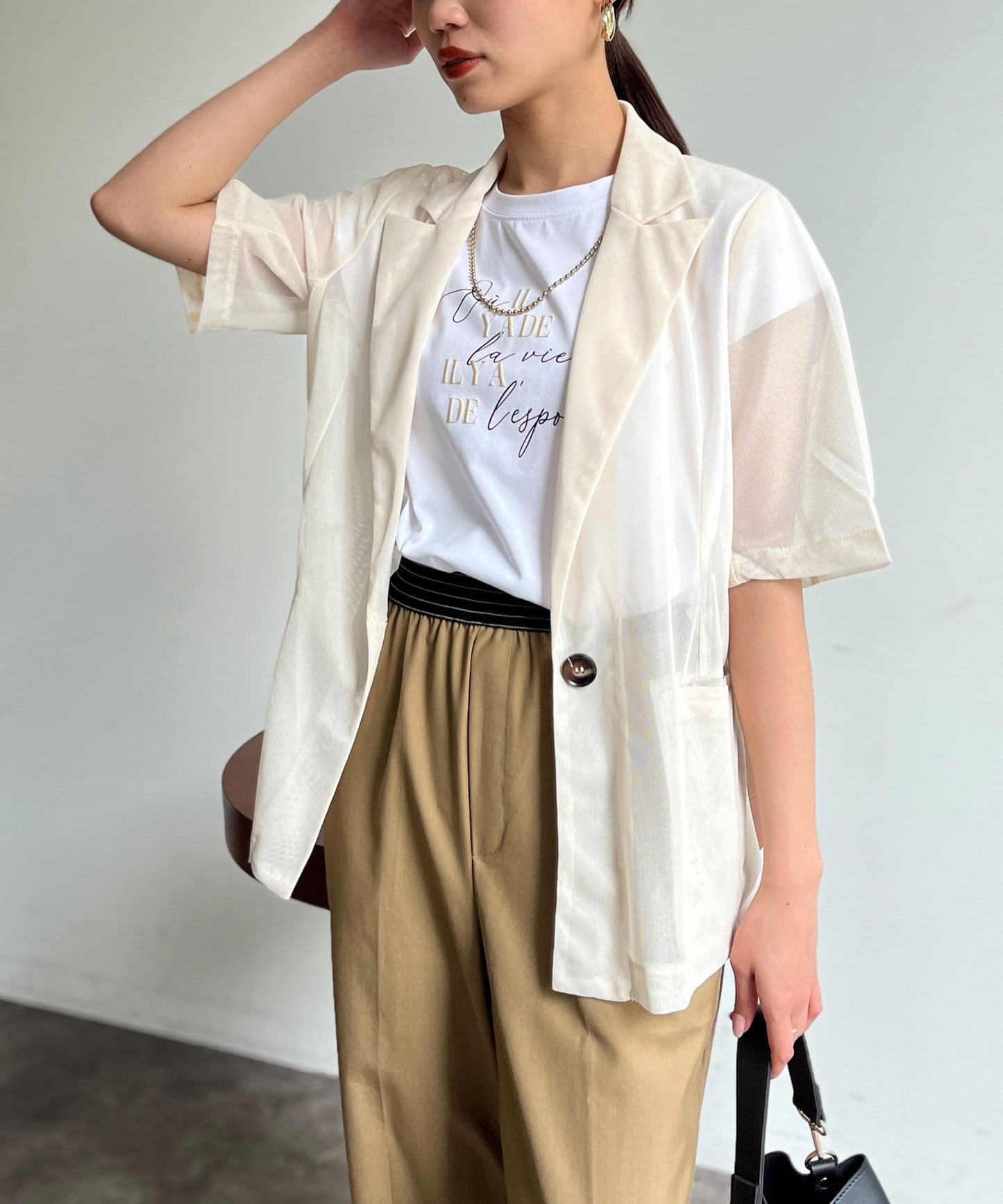 5分袖網眼西裝外套