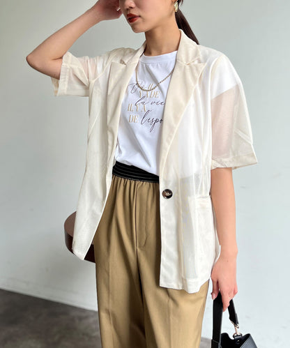 5分袖網眼西裝外套