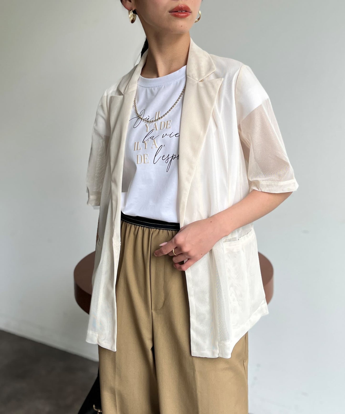 5分袖網眼西裝外套