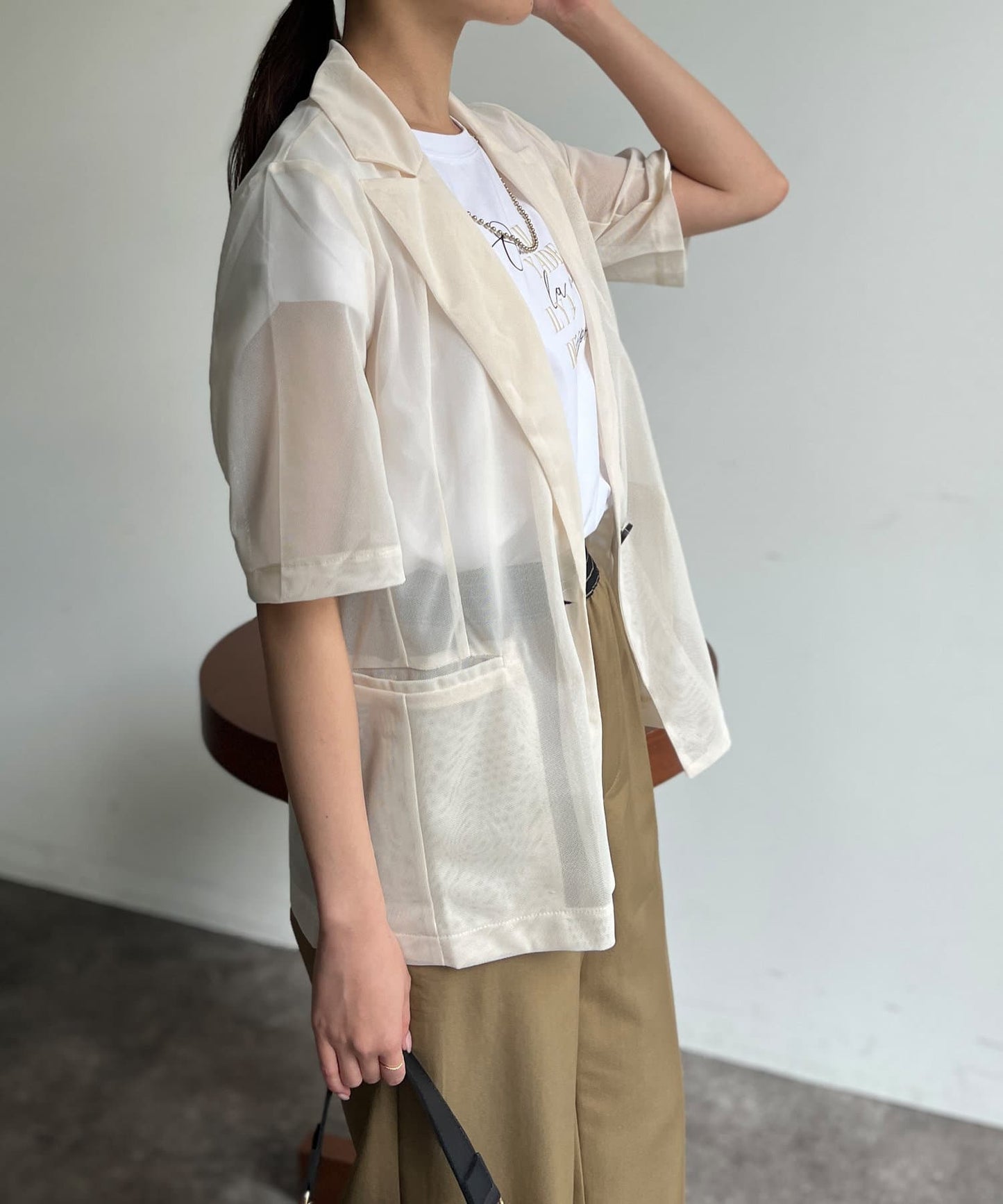 5分袖網眼西裝外套