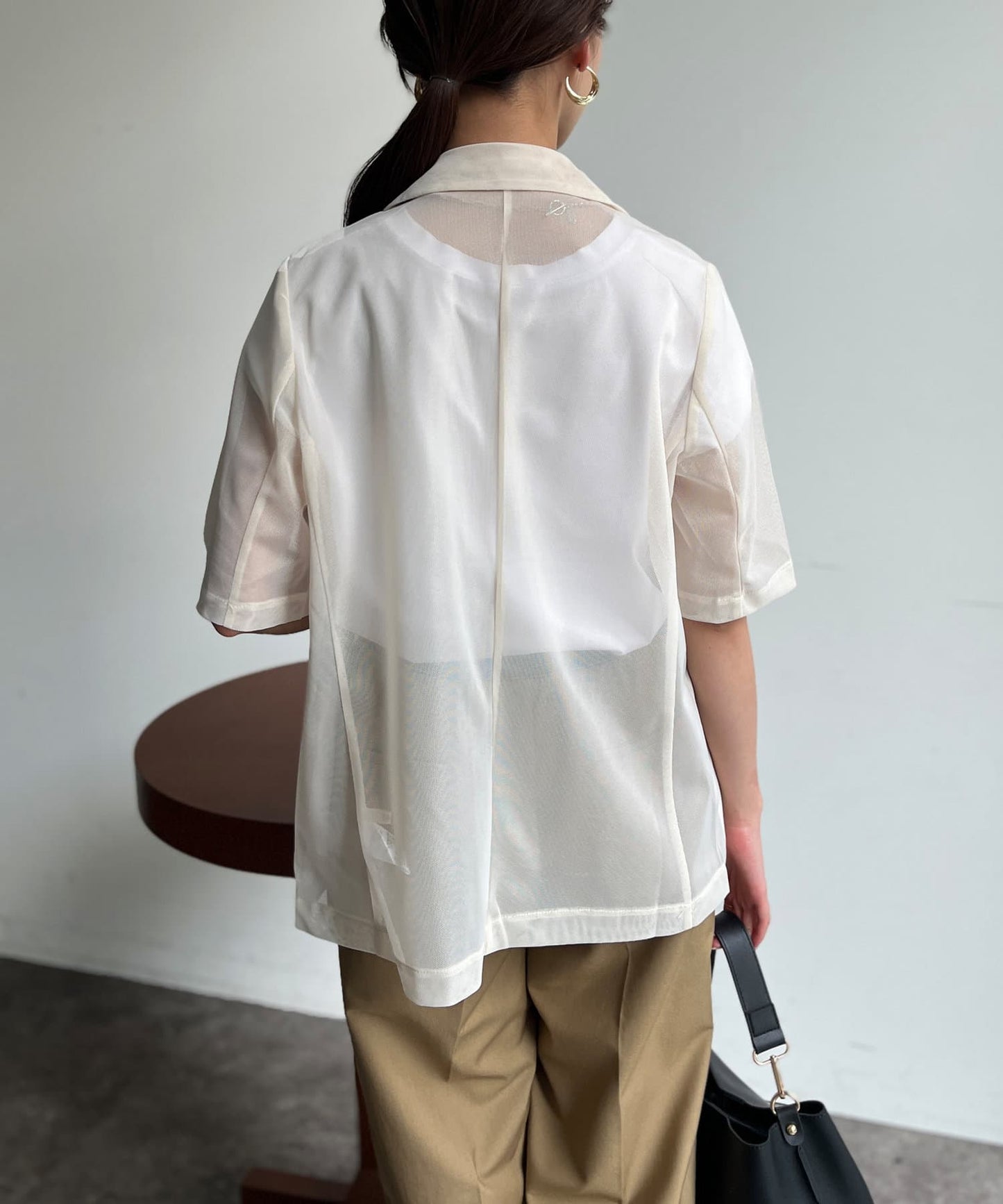 5分袖網眼西裝外套