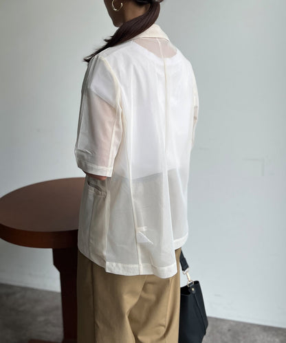 5分袖網眼西裝外套