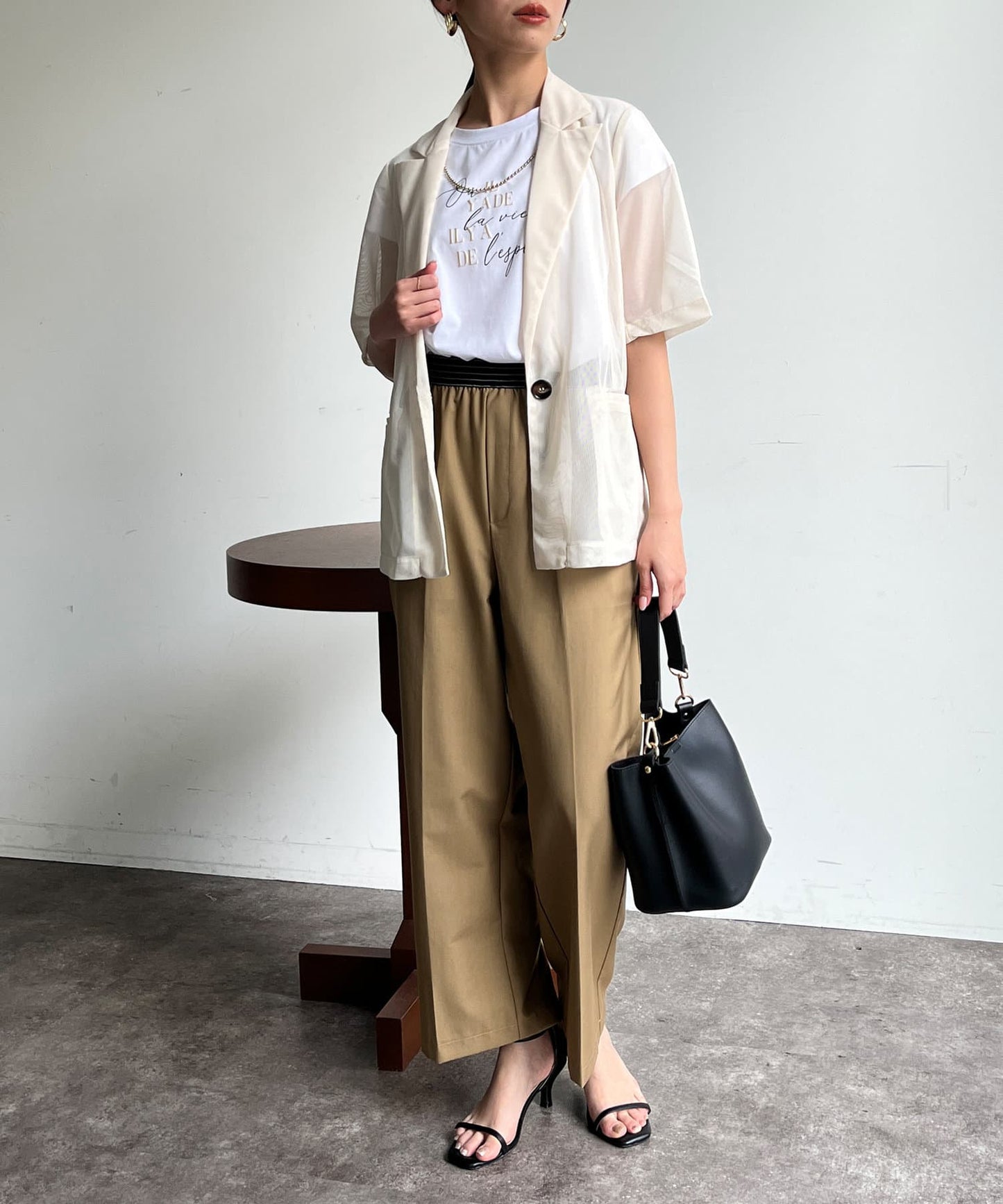 5分袖網眼西裝外套