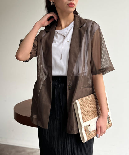 5分袖網眼西裝外套