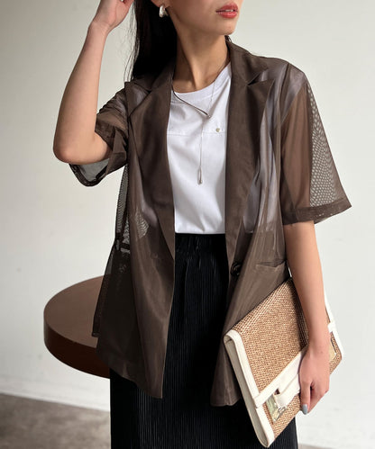 5分袖網眼西裝外套