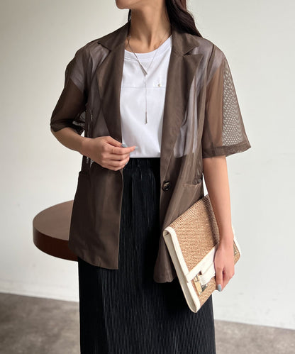 5分袖網眼西裝外套