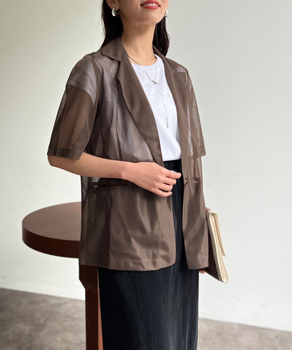 5分袖網眼西裝外套