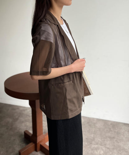 5分袖網眼西裝外套