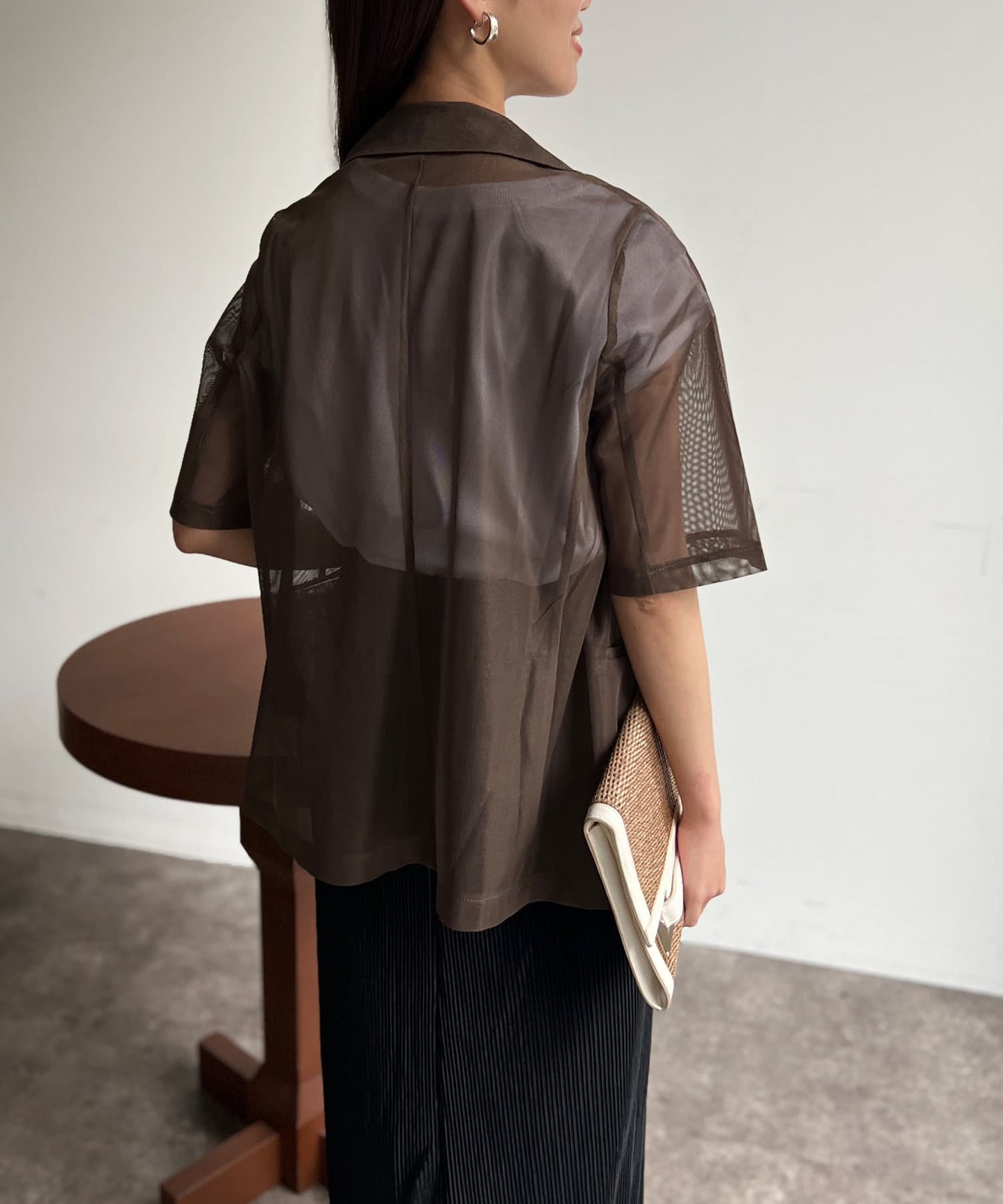 5分袖網眼西裝外套