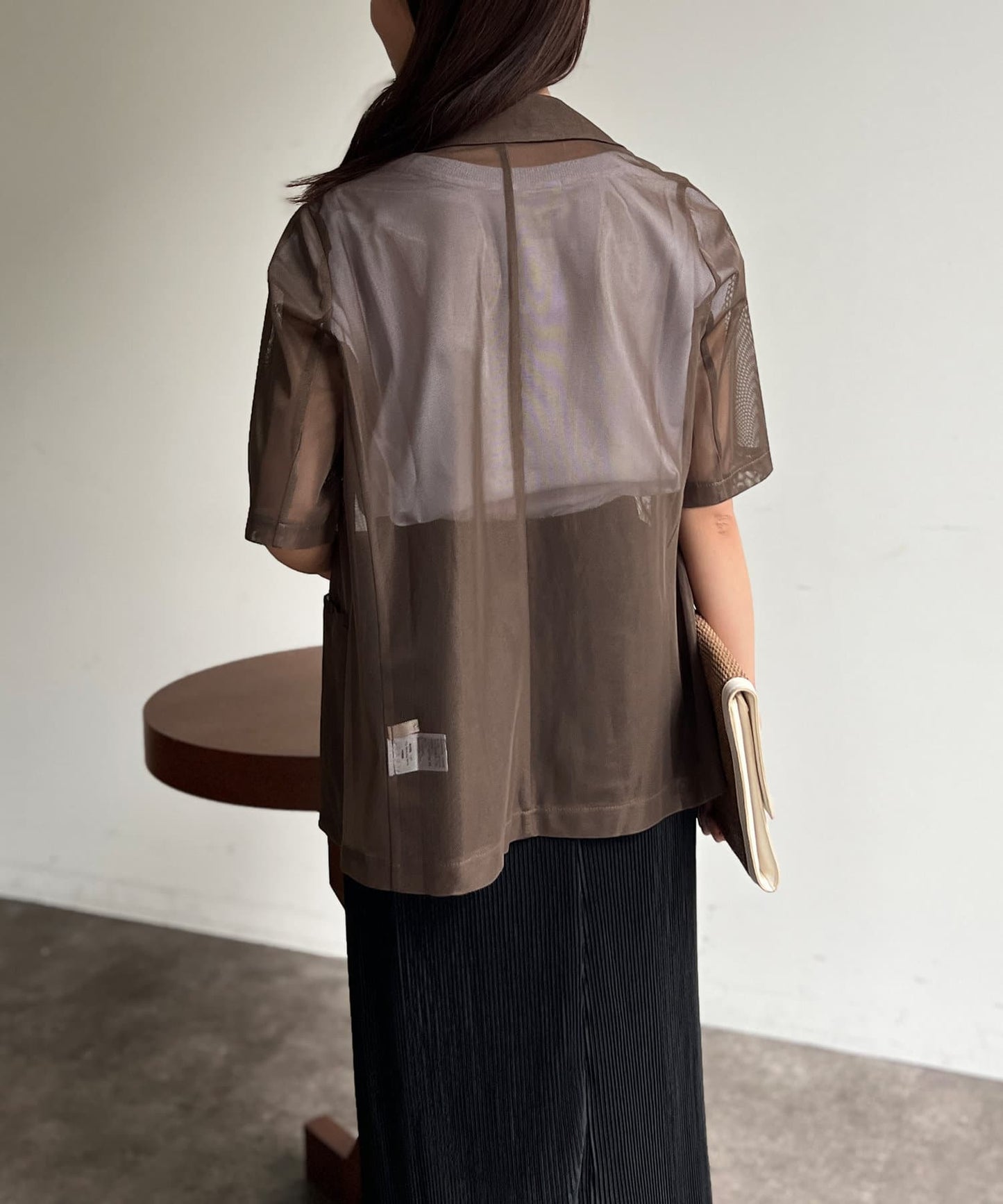 5分袖網眼西裝外套