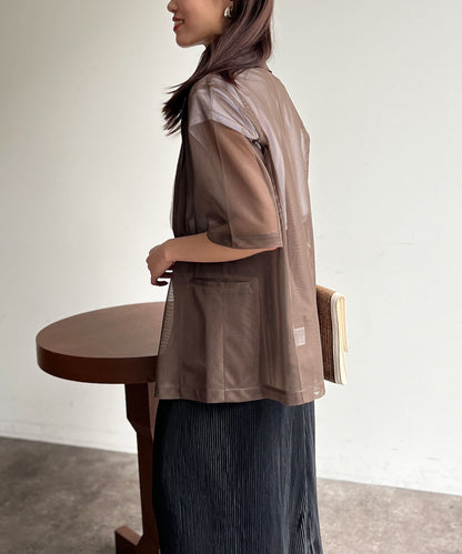 5分袖網眼西裝外套