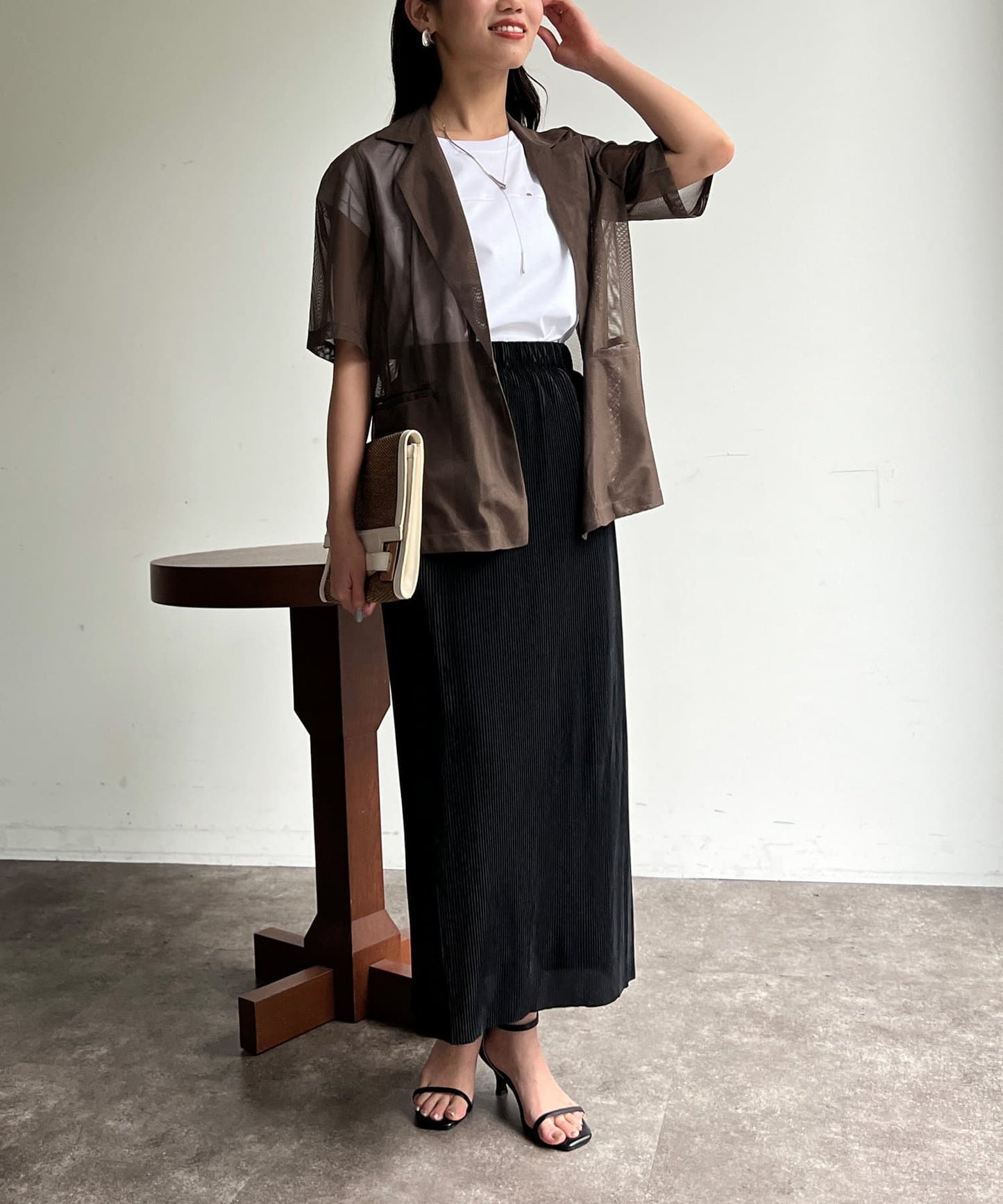 5分袖網眼西裝外套