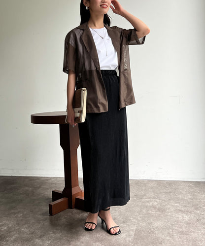 5分袖網眼西裝外套