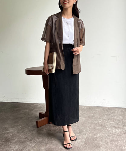 5分袖網眼西裝外套