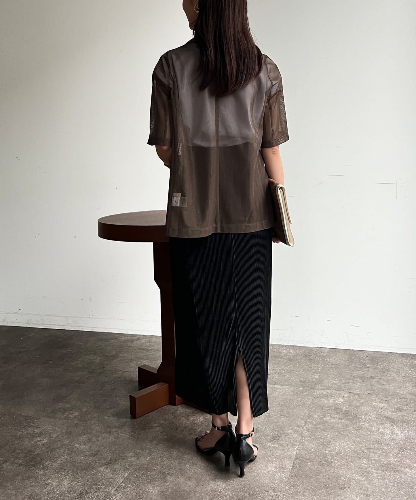 5分袖網眼西裝外套