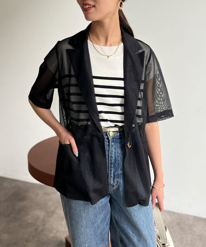 5分袖網眼西裝外套