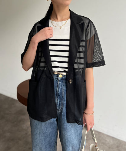 5分袖網眼西裝外套