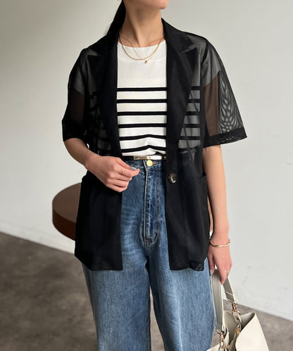 5分袖網眼西裝外套