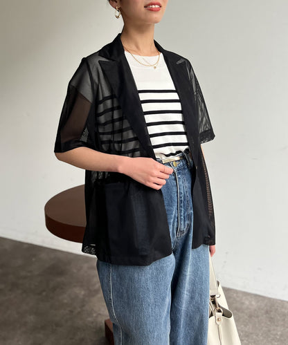 5分袖網眼西裝外套