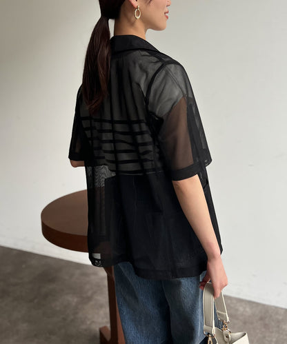 5分袖網眼西裝外套