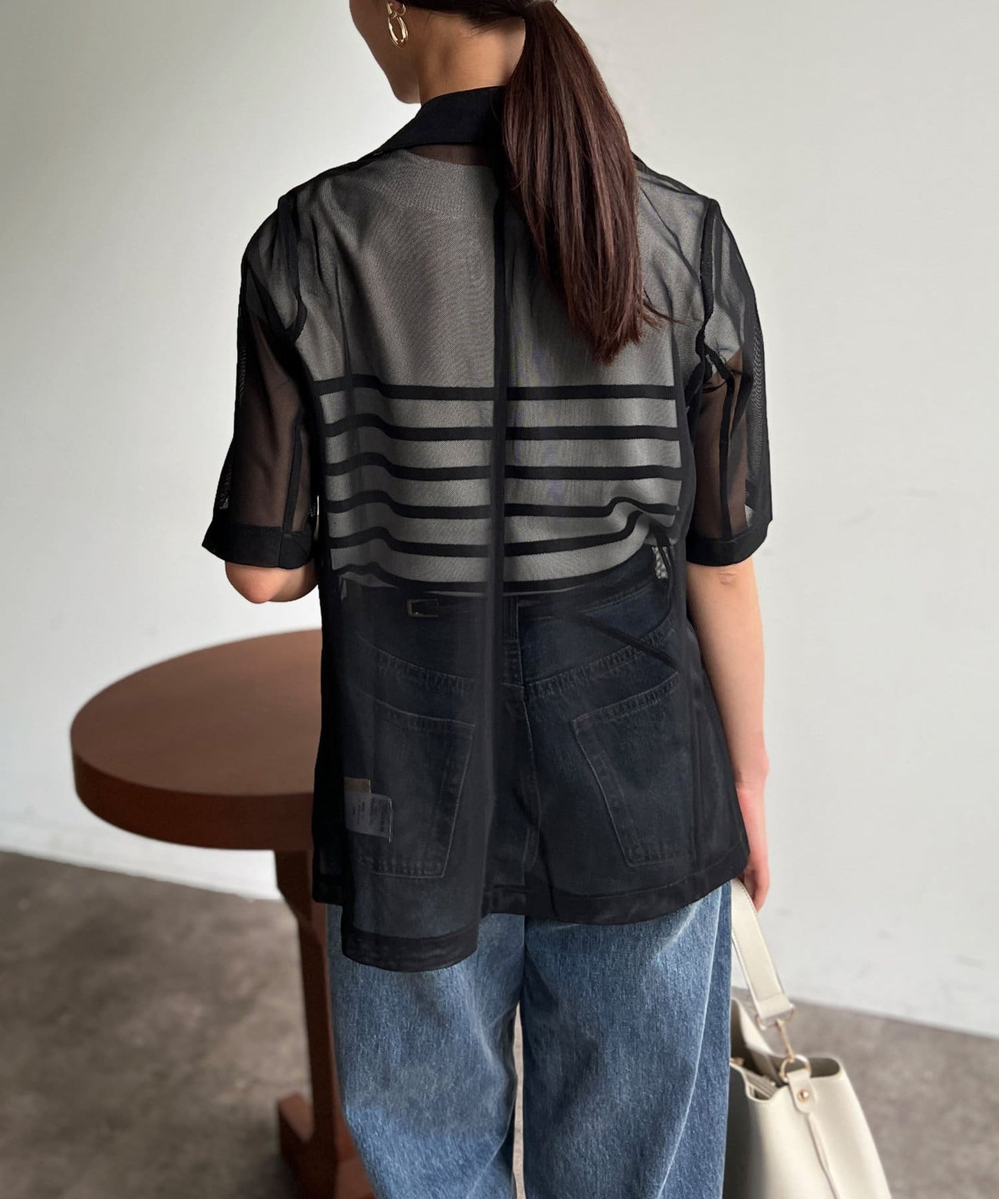 5分袖網眼西裝外套