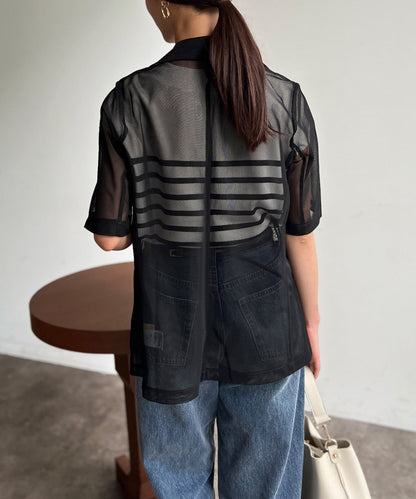 5分袖網眼西裝外套