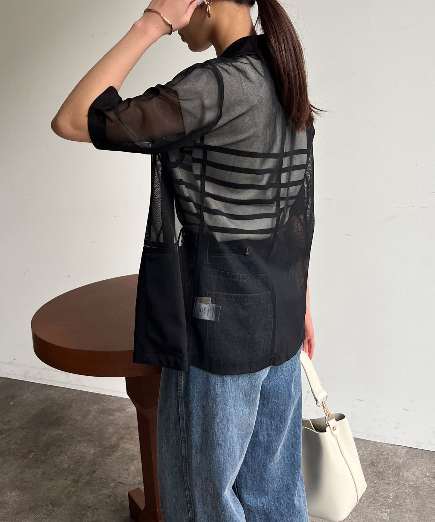 5分袖網眼西裝外套