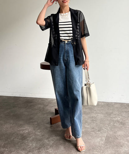 5分袖網眼西裝外套