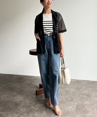 5分袖網眼西裝外套