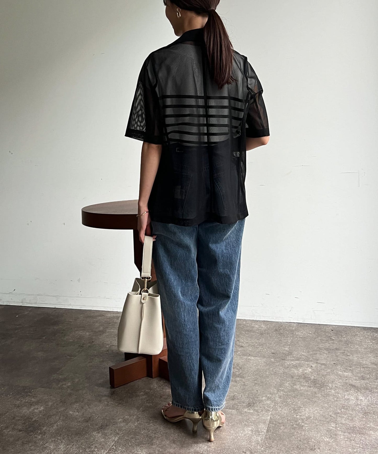 5分袖網眼西裝外套