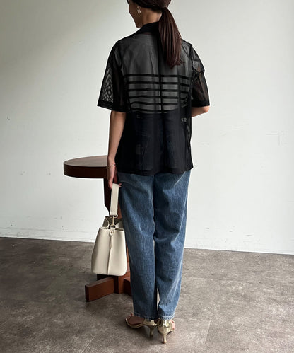 5分袖網眼西裝外套