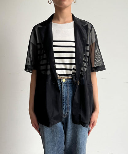 5分袖網眼西裝外套