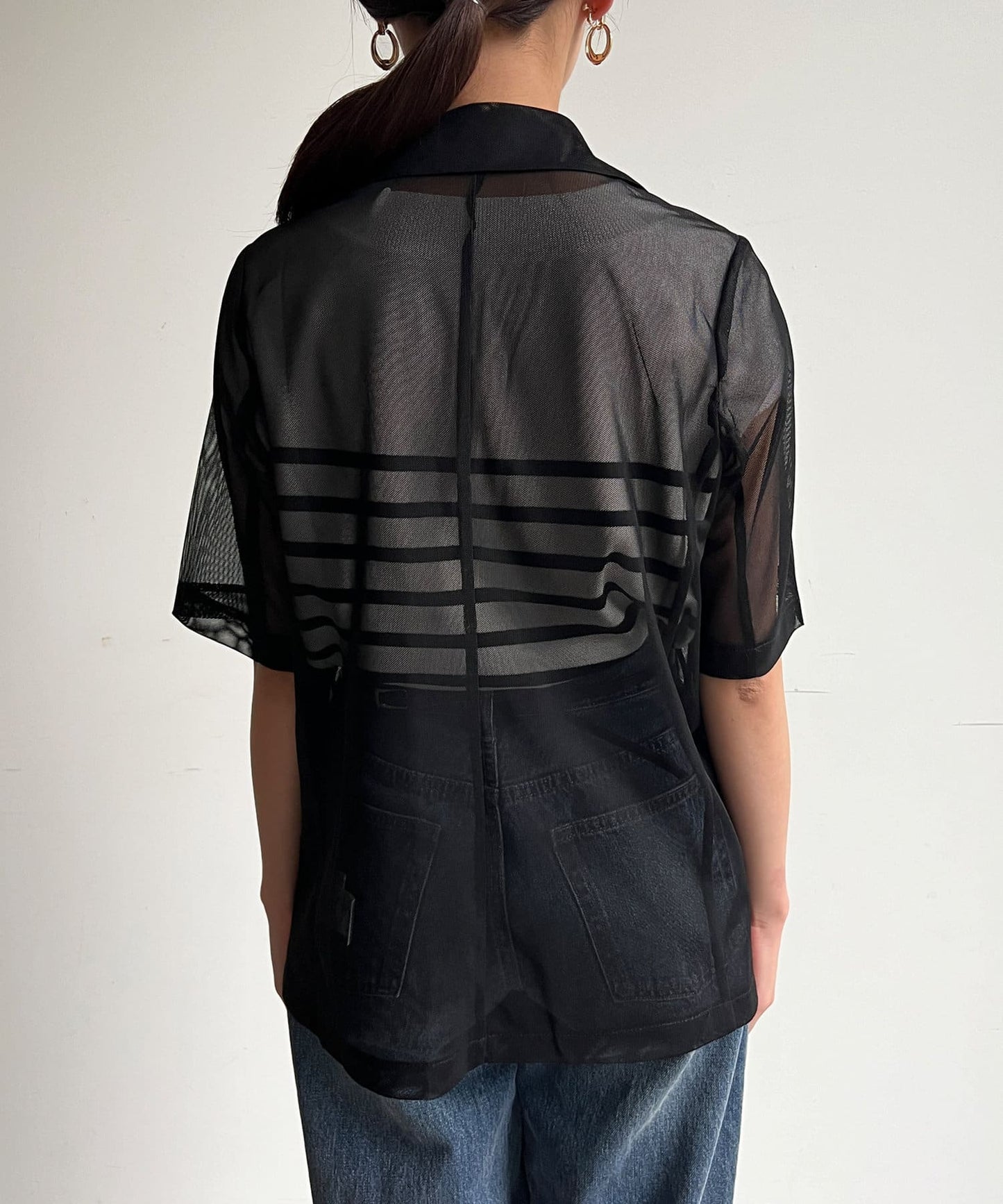 5分袖網眼西裝外套