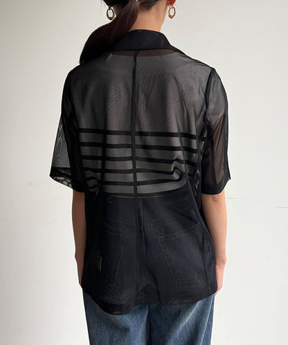 5分袖網眼西裝外套