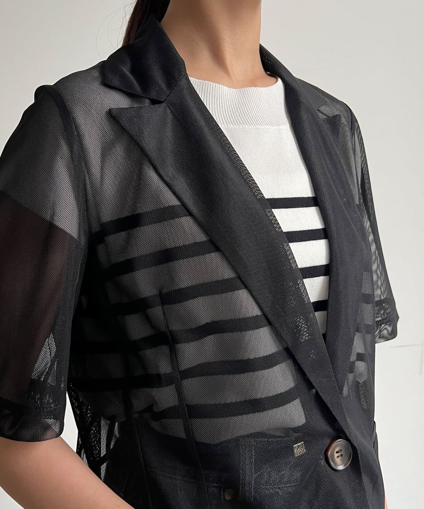 5分袖網眼西裝外套