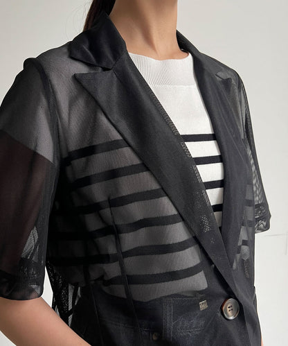 5分袖網眼西裝外套