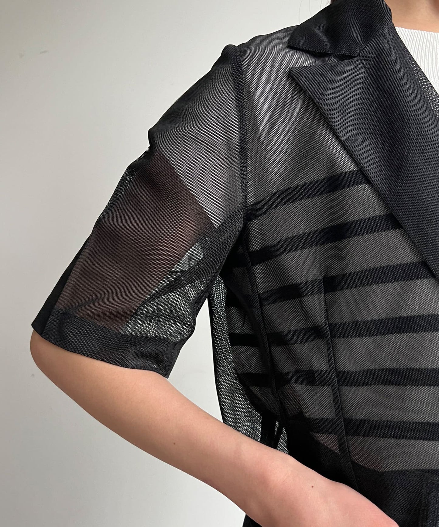 5分袖網眼西裝外套