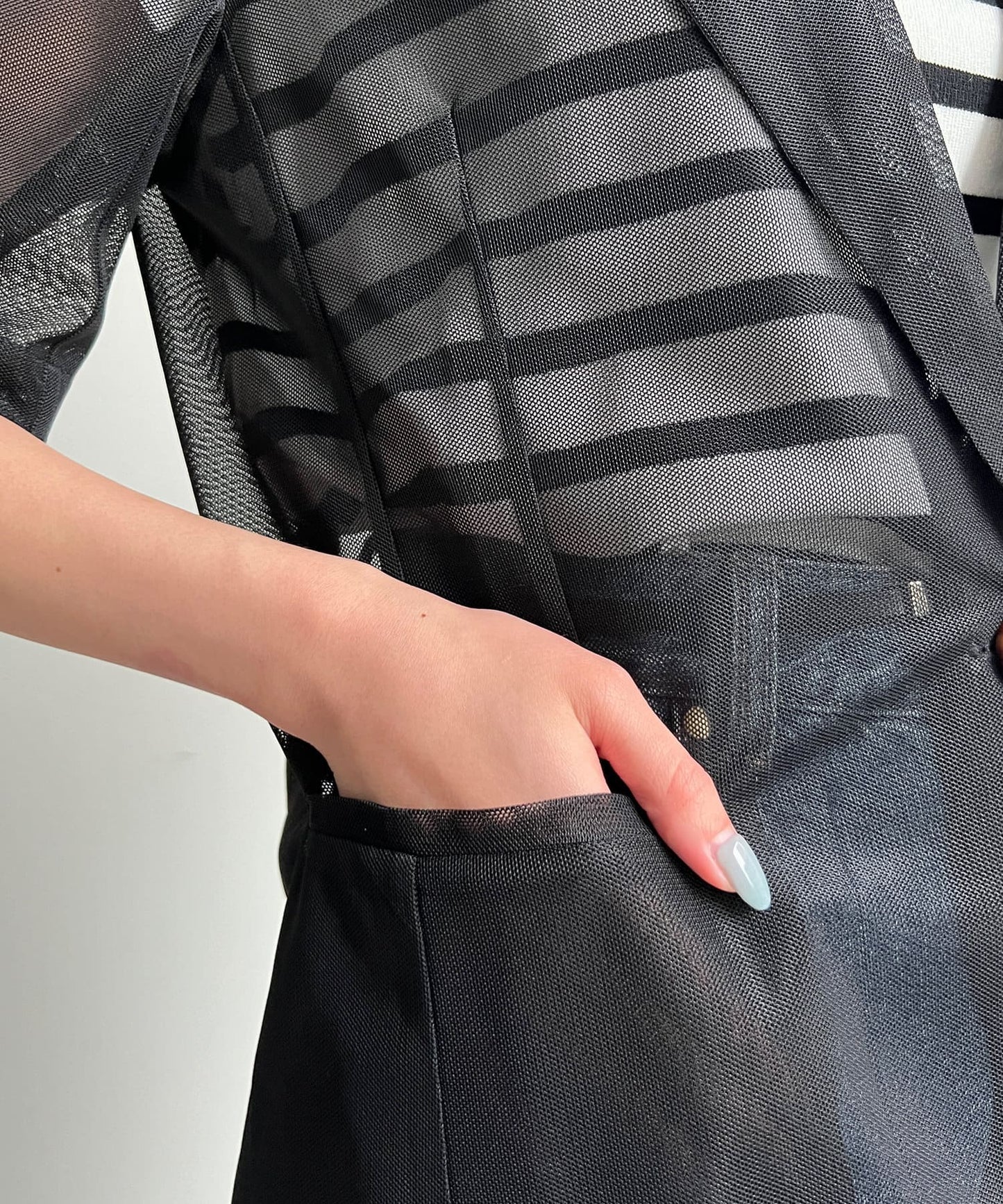 5分袖網眼西裝外套