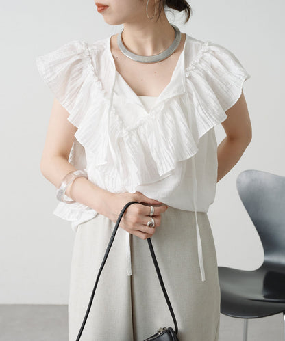 2WAY單肩露肩荷葉邊上衣